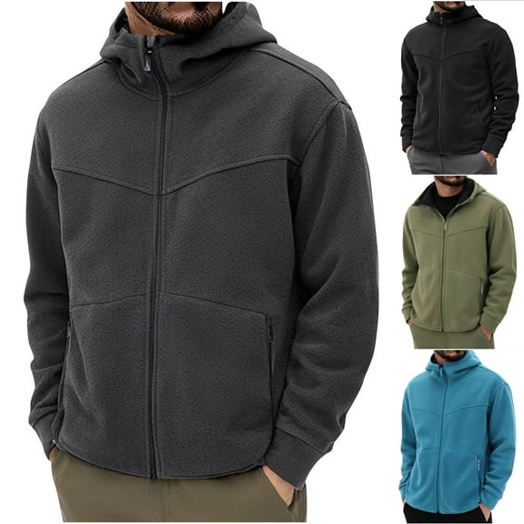 kakina CMSX Mens Winter Fleece Hooded Jackets,Casual Stylish Full Zip Up Long Sleeve Solid Color Coats Lightweight Warm Windbreak Outerwear with Pocket