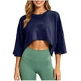 thumbnail image 3 of DYTTDG Women's Loose Fit Cropped Top | Round Neck 3/4 Sleeve Casual Workout T-Shirt Pullover, Sporty Everyday Top, 3 of 8