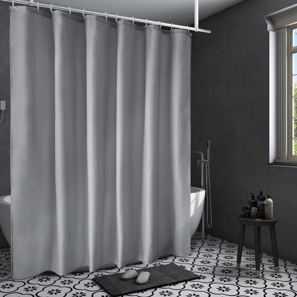 AooHome Hotel Shower Curtain Liner, Fabric Light Grey Shower Curtain with Hooks, Waterproof, 72 x 72 Inch