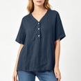 thumbnail image 5 of ClodeEU Women's V Neck Short Sleeve T-Shirt, Casual Loose Fit Solid Color Henley Top Navy,Women's Plus L, 5 of 7