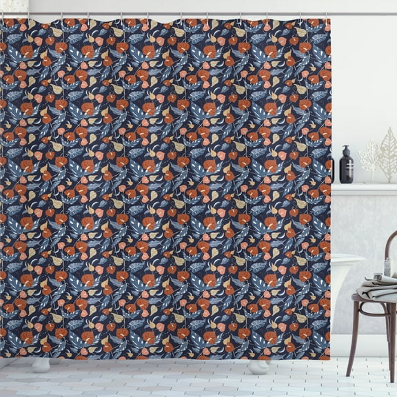 Ambesonne Tropical Shower Curtain, Anthurium Botanical Art, 69"Wx70"L, Dark Peach and Blue Grey