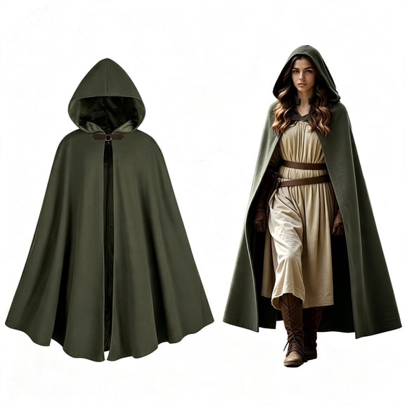 MYATED Renaissance Cloak with Hood for Women Medieval Vintage Hooded Cape Halloween Cosplay Costume,Green