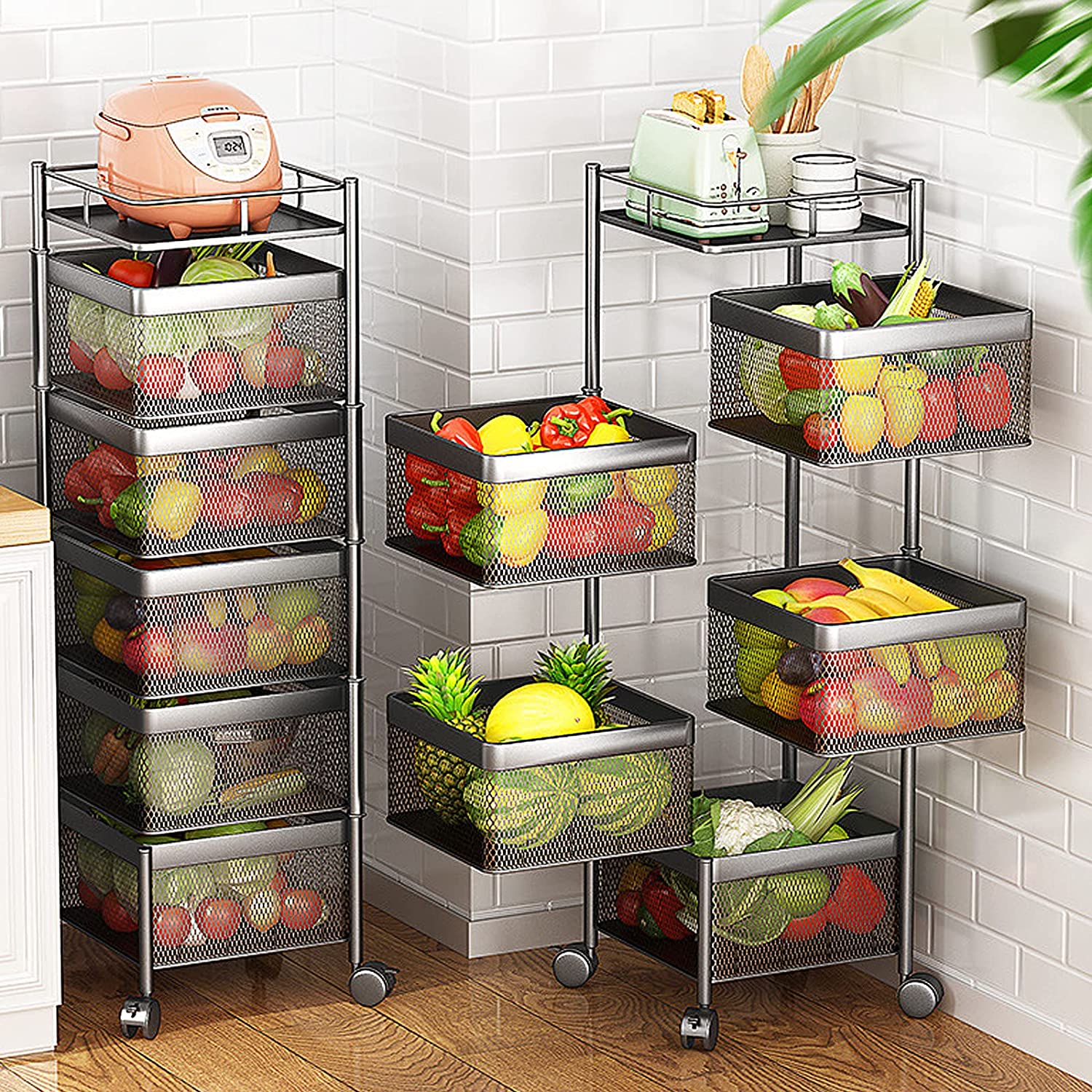 Rotating MultiLayer Kitchen Storage Shelf 5 Tier Square Storage Rack
