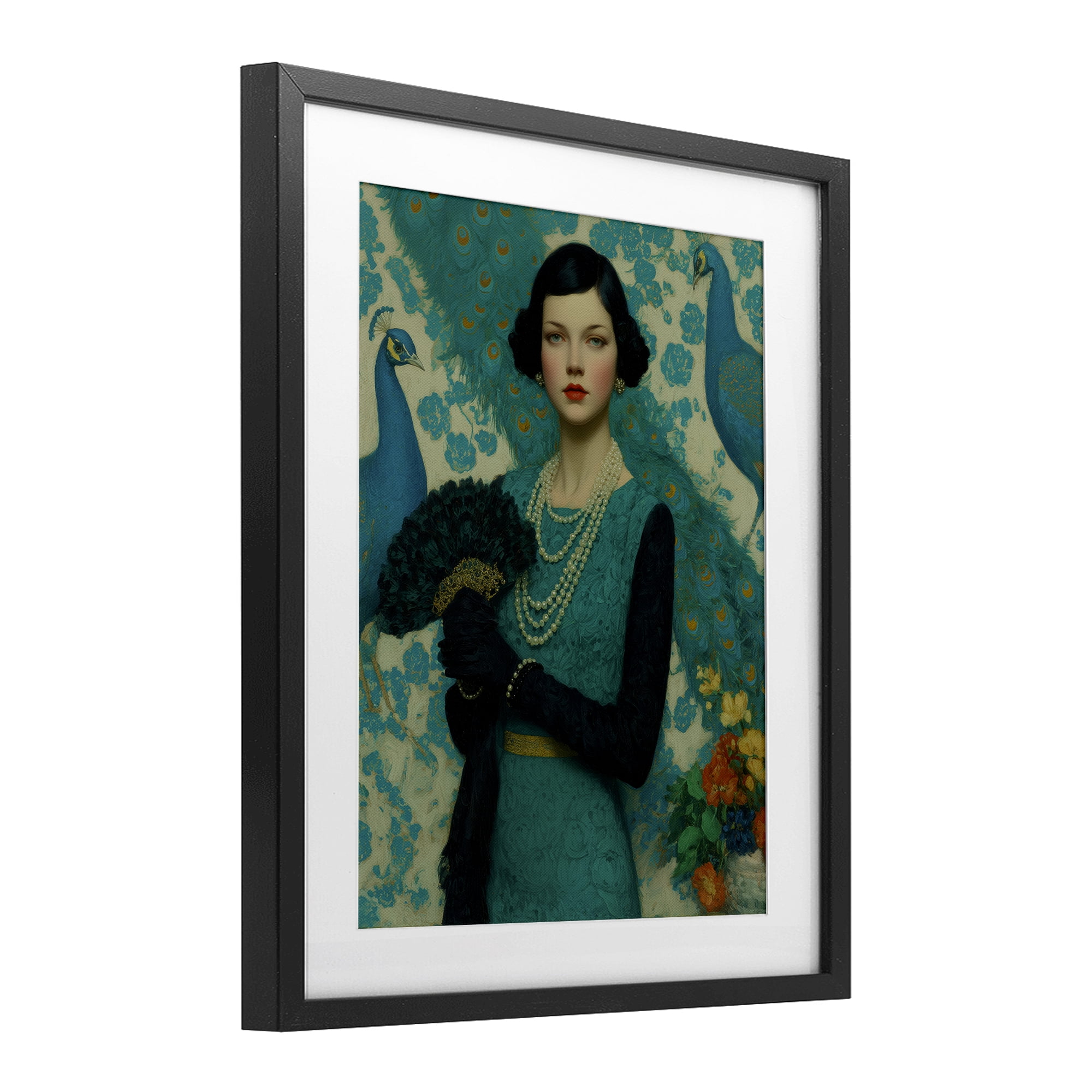 Stupell Industries Vintage Peacock Poise Black Framed Print Under Glass, design by A Barefoot Stylist