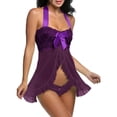 thumbnail image 4 of Gibobby traviesa Lencería Sexy Conjunto de pijama y top sexy de 2 piezas para mujer Pijama de satén con ropa interior de encaje(Morado, XXL), 4 of 5