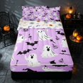 thumbnail image 2 of Homewish Halloween Spooky Animal Zipper Twin Comforter Sets with Fitted Sheet and 2 Pillowcases, Pumpkin Lantern Bat Zipper Bedding Set, Lavender Black White, Pumpkin Bat Reversible, 2 of 7