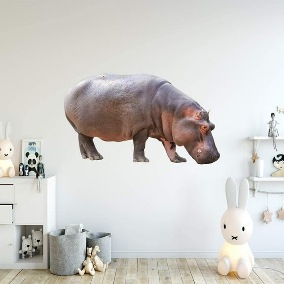 VWAQ Hippo Wall Decal Peel and Stick Nursery Animal Sticker - PAS40