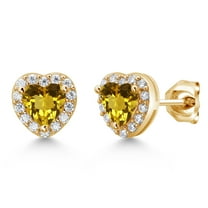 Gem Stone King 18K Yellow Gold Plated Silver Stud Earrings Citrine Moissanite (1.14 Cttw)