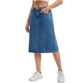 thumbnail image 4 of INSPIRE CHIC Women's Denim Skirt High Waist A Line Elastic Back Waist Casual Knee Length Jean Skirts L Blue, 4 of 6