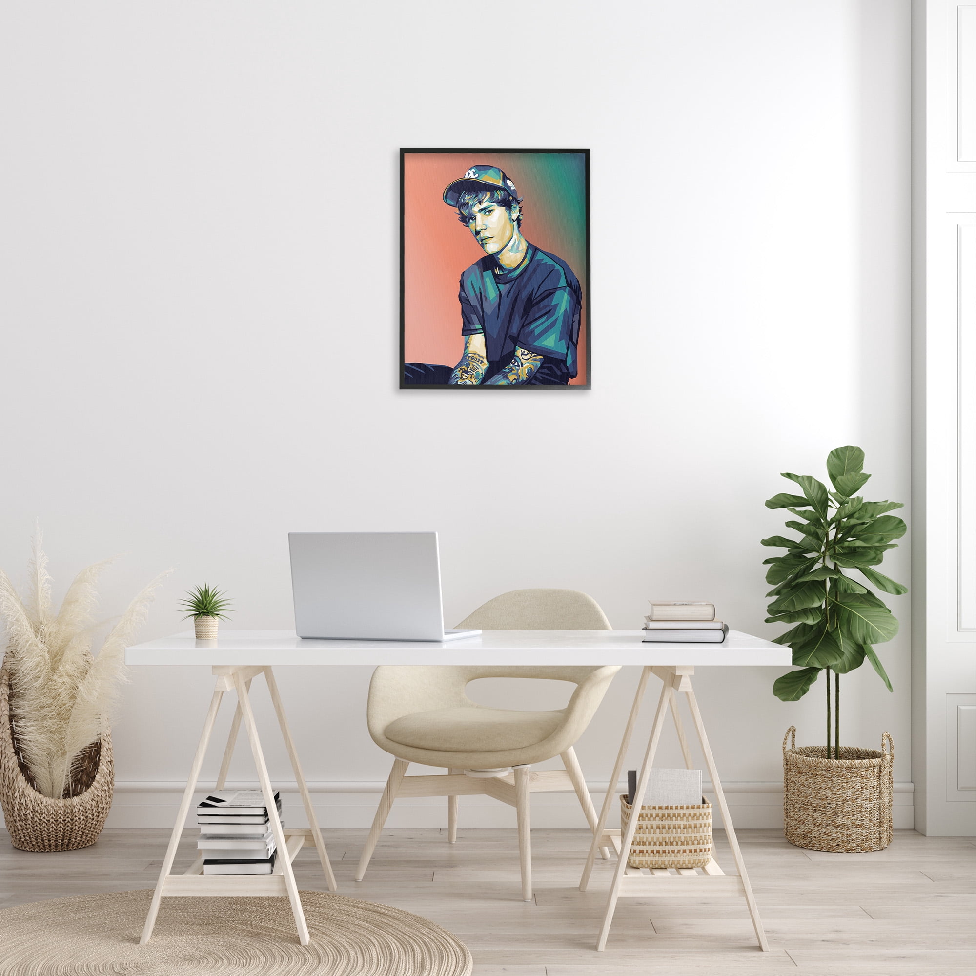 Stupell Industries Justin Portrait with Hat Abstract Painting Black Framed Art Print Wall Art, 24 x 30