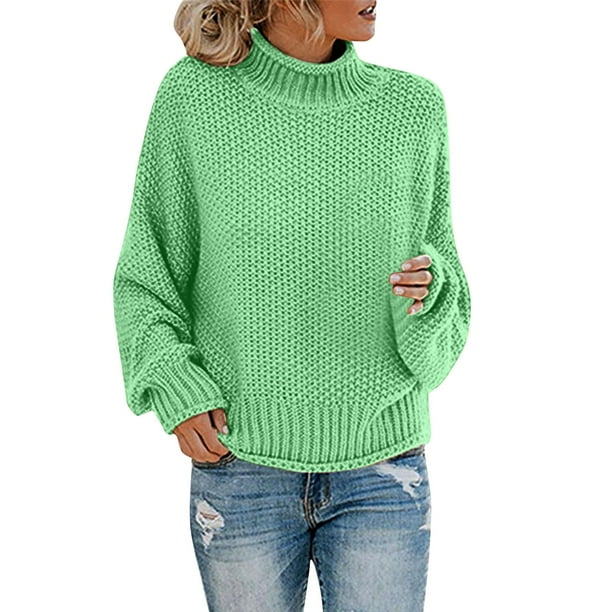 Gibobby Casual Suéter para Mujer, Suéteres de otoño para mujer 2023 de gran tamaño, cuello alto grueso, suéter de punto grueso(E,CH)