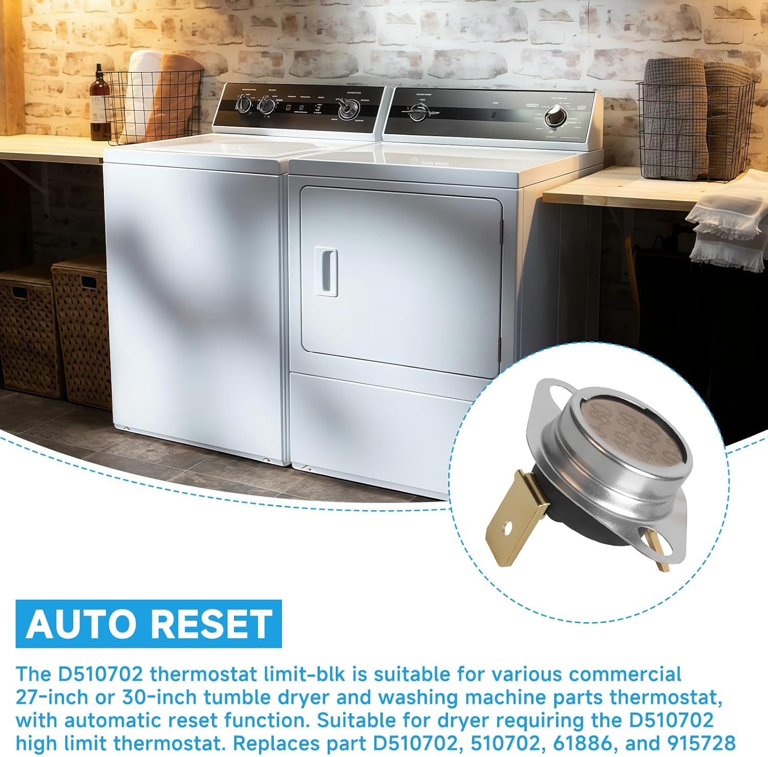 ABPETE D510702 Dryer High Limit Thermostat Auto Reset Function Compatible with Alliance Laundry,Speed Queen, and Huebsch Commercial Washers and Dryers Thermostat Replace D510702, 510702,61886,915728