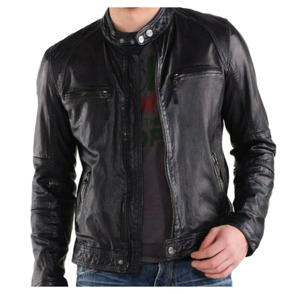 Noora Men's Genuine Sheepskin Leather Jacket | Autumn and Winter Fashion Warm Motorcycle Leather Jacket | Gift for him