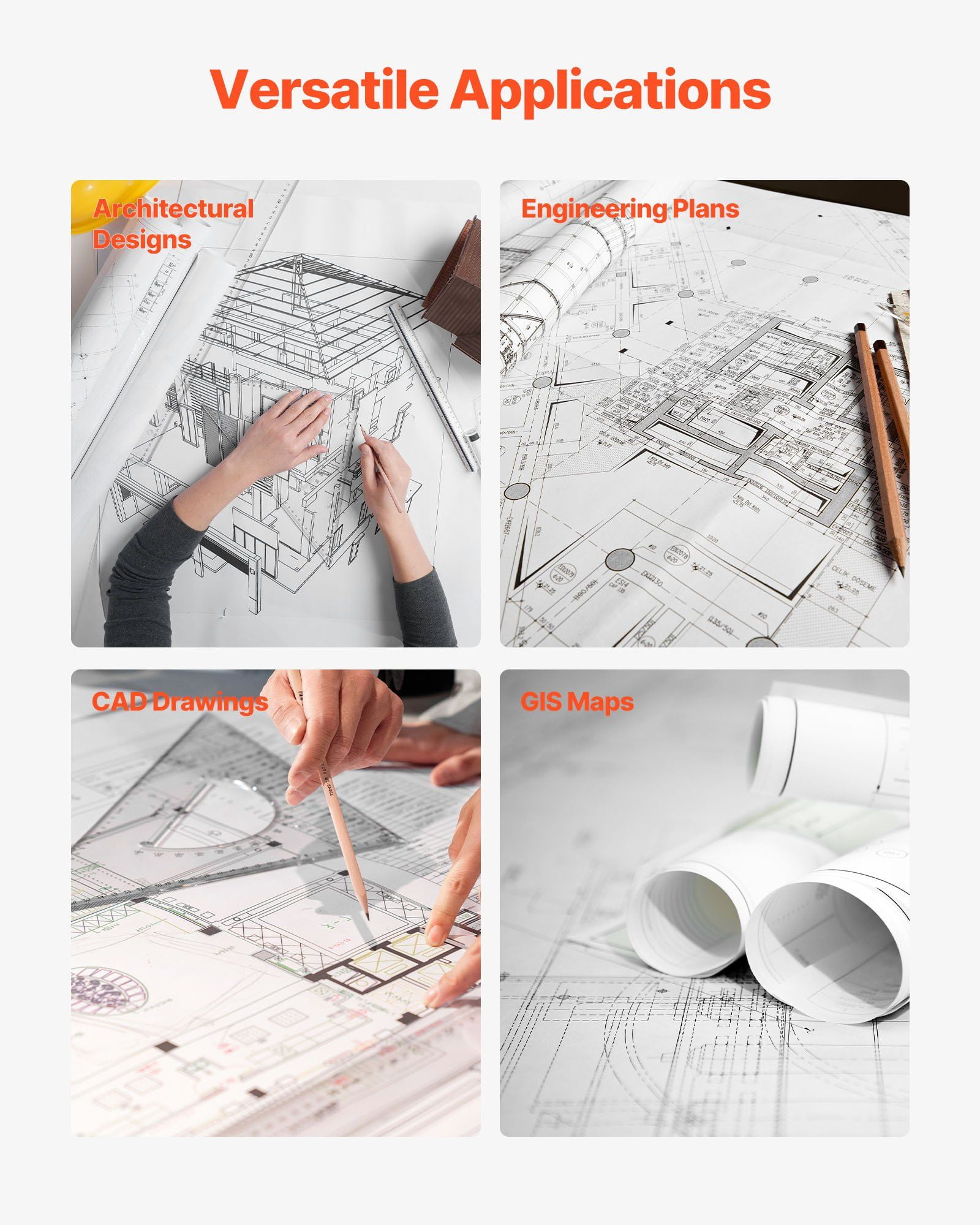 CAFORKP 2-Roll Wide Format Plotter Paper, 24"x150', CAD Bond 20lb for Engineering Drawings