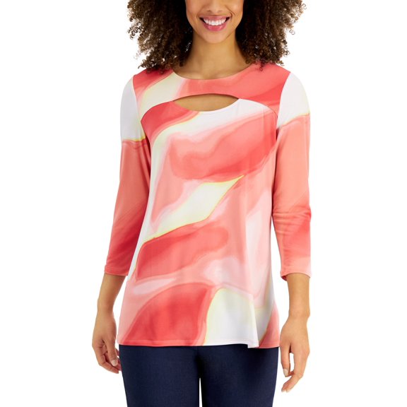 JM Collection Womens Cutout 3/4 Sleeve Top Starfish Combo M