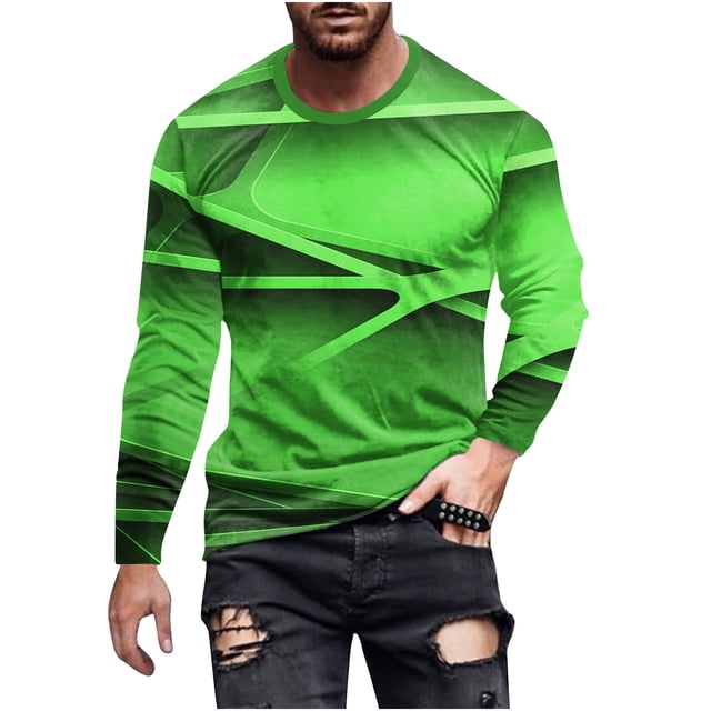 Birdeem T-Shirts à Manches Longues pour Hommes, Col Rond Décontracté, Chandail à Manches Longues, T-Shirt Imprimé Rayé, Blouse, Hauts T-Shirts à Manches Longues pour Hommes