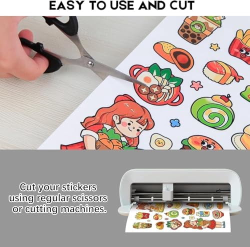 Tekola 60 Sheets Premium Printable Vinyl Sticker Paper for Inkjet Printer, Matte White Adhesive Paper Waterproof, Durability Adhesive Paper 8.5x11, Fast Dry, Holds Ink Well, Great for Cutting Mac