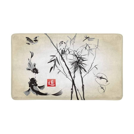 Oriental Door Mats MKHERT Oriental Ink and Wash Painting Bamboo Drangonfly and Koi Fish Doormat Rug Home Decor Floor Mat Bath Mat 30x18 inch ()