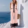 thumbnail image 3 of VBVC Women's 2 Piece Cotton-Linen Outfit Set,Ladies Sleeveless Button Down Top,High Waist Contrast Wide Leg Pants For Women,Pink,S-2XL, 3 of 10