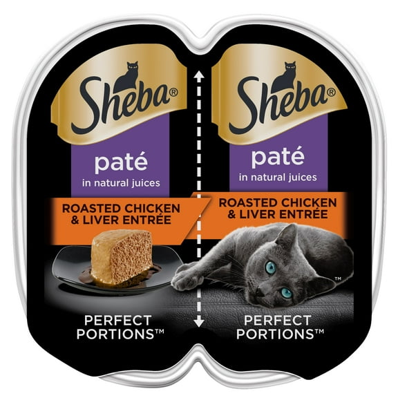 SHEBA Wet Cat Food Pate, Roasted Chicken & Liver Entree, 2.6 oz. PERFECT PORTIONS Twin Pack Tray