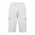 thumbnail image 7 of BiZtdJrK Mens Capri Sweatpants with Pockets Drawstring Elastic Waist Straight Leg Cargo Capris Loose Fit Comfy Solid Color Summer Pants White XXL, 7 of 7