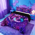 thumbnail image 2 of meiyoeat Purple Flower Monogram C Full Size Comforter Sets,Cute Butterfly Neon Letter Design Bedding Comforter Set For Girl,Black Reversible,3-Piece,1 Comforter and 2 Pillowcases, 2 of 7