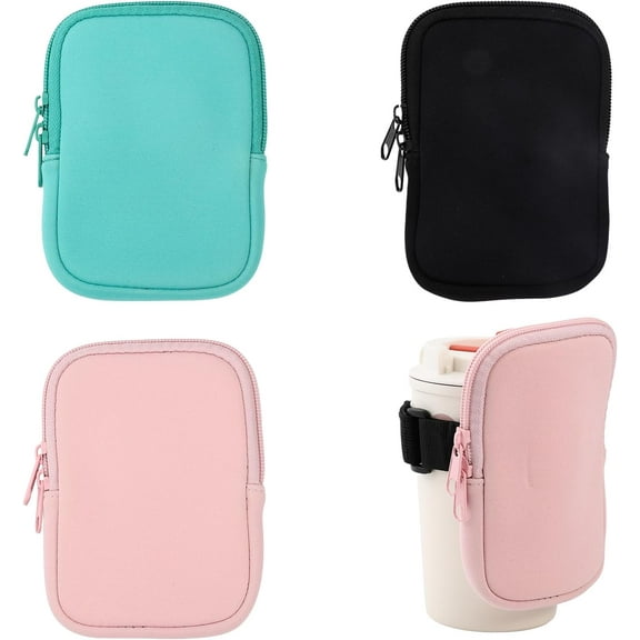 3Pcs 3 Colors Water Bottle Pouch Portable Polyester Waterproof Gym Bag with Pocket for Cell Phone Cards Keys Women Running Exercise Outside Bike Gym Bag Accessories