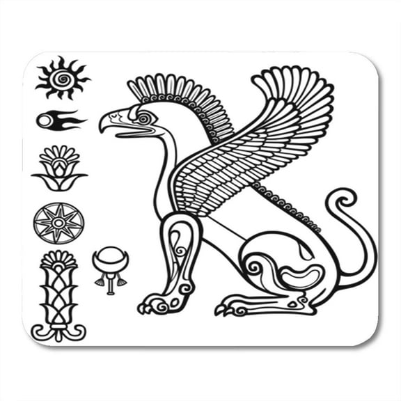 SIDONKU Assyrian Winged Horned Lion Character Sumerian Mythology Solar Mousepad Mouse Pad Mouse Mat 9x10 inch