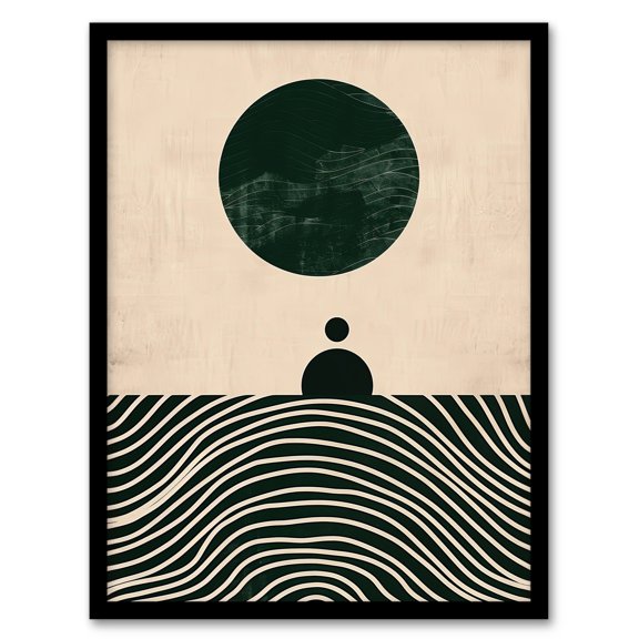 Artery8 Tranquil Green Sea Abstract Calm Bauhaus Design For Living Room Art Print Framed Poster Wall Decor 12x16 inch