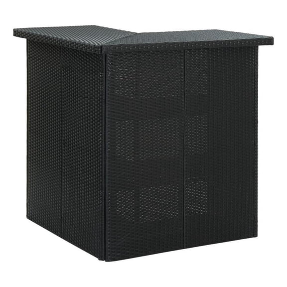 Benjara Outdoor Corner Bar Table- 3 Shelves- Black Rattan and Steel- 41 Inch