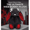 thumbnail image 3 of Black Plush Bunny Stuffed Animal with Red Spider Web Patterned Long Ears & Bows, Soft Floppy Ear Gothic Bunny Plushie Toys Gift for K'ids Teen Bedroom Decor, 3 of 4