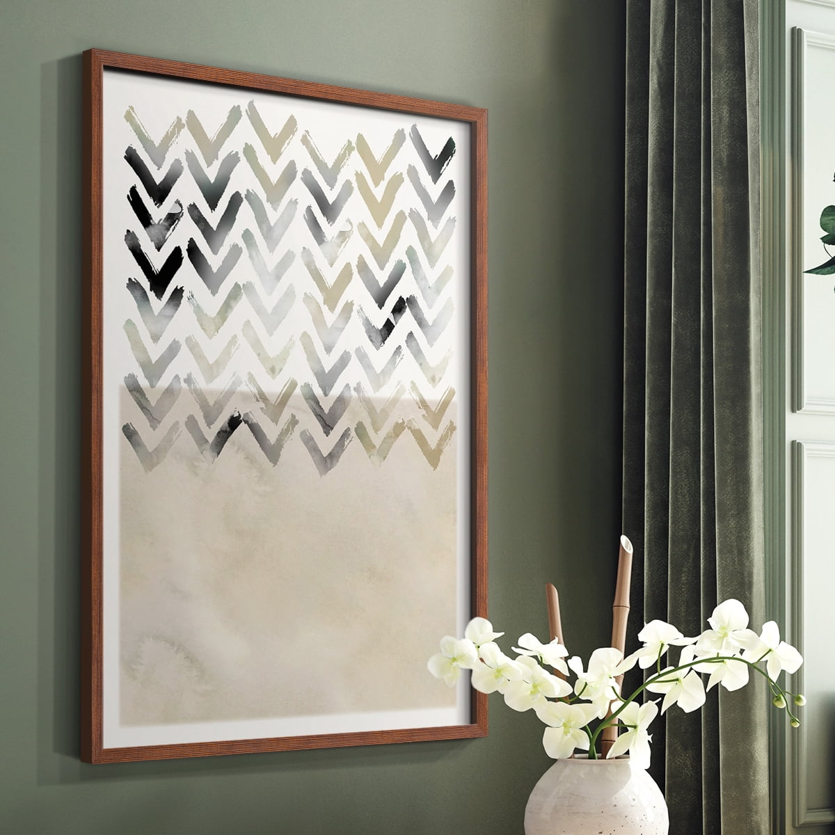 Neutral Chevron in Brown Solid Wood 8 x 10 Framed Print