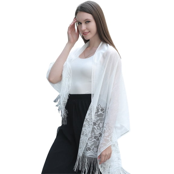 Yokua Woman Lightweight Fringe Trim Shawl for Bride Summer Wedding Prom Party Scarf