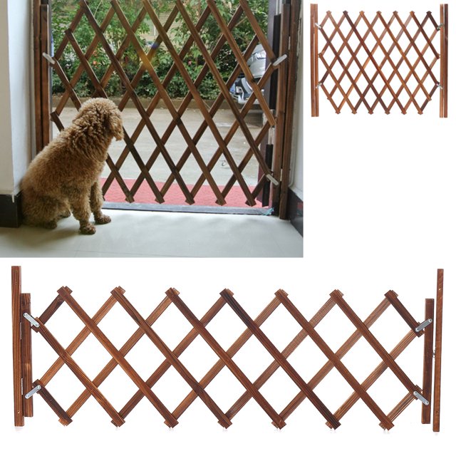 Clôture Instantanée Extensible Bois Porte Rétractable Portes Portative Chien Animaux de Compagnie Sécurité Patio Jardin Pelouse Maison