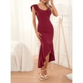 thumbnail image 6 of Women Long Bodycon Dress Solid Color V-Neck Ruffles Fishtail Sleeveless Dress, 6 of 10