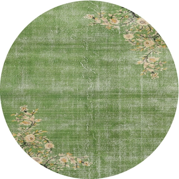 Ahgly Company Indoor Round Traditional Olive Green Oriental Area Rugs, 4' Round