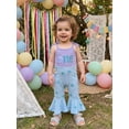 thumbnail image 6 of BemeyourBBs Baby Girl First Birthday Outfit 1st Birthday One Years Old Clothes Summer Waffled Romper Overalls Donut Sweet One Letter Embroidery Tie-up Strap Sleeveless Flared Jumpsuit, 6 of 9