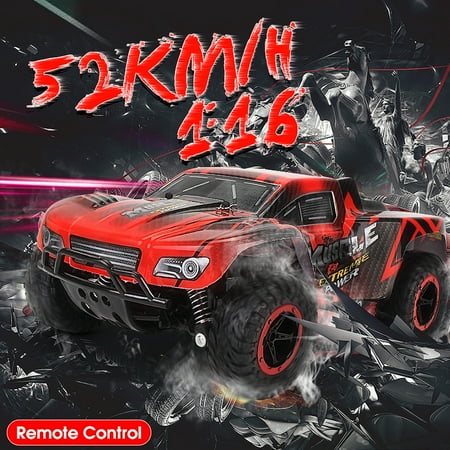 MECO 1/16 RC Truck 2.4Ghz 2WD High Speed Off-road Electric Remote Control Car Short Course Truck Red Kid Toy Birthday