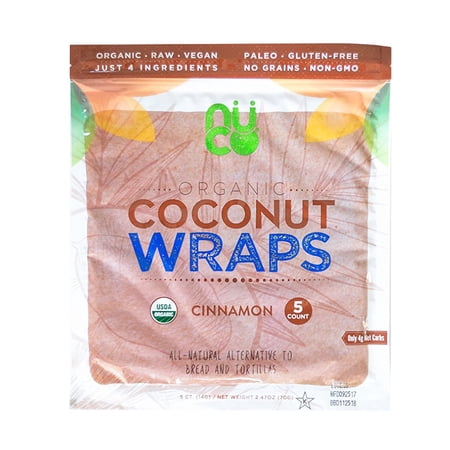 Paleo, Gluten Free, Vegan Non-GMO, Kosher Veggie Coconut Wraps Cinnamon Flavor. NO Salt Added Low Carb and Yeast Free 5 Count (One Pack of Five Wraps Each)