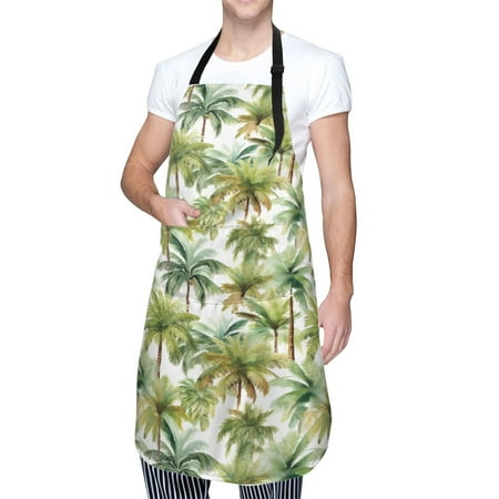 

Cauagu Green Hawaii Palms Aprons with Pockets Waterproof Apron for Women Kitchen Cooking Apron Adjustable Bib Aprons Chef Apron for Cooking Drawing Crafting