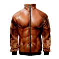 thumbnail image 3 of Chaqueta con cremallera y estampado 3D de músculos falsos para hombre, chaqueta de manga larga con cuello alto, ropa de moda, abrigo informal de talla grande, 3 of 4
