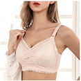 thumbnail image 2 of Padded Bralette Women Plus Size Lace Bra No Underwire Push Up Underwear Vest-Style Sleep Bra V-Neck Full-Coverage Bra Feature Hook and Eye Closure Bralette Bra Style Y-199 , Beige XXL, 2 of 3