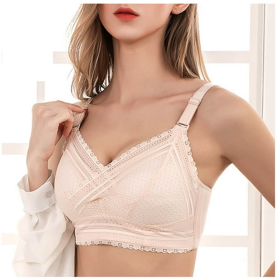 GaThRRgYP Bras for Women GaThRRgYP Women's Plus Size Lace Bra No Steel Ring Push Up Underwear Vest-Style Sleep Bra