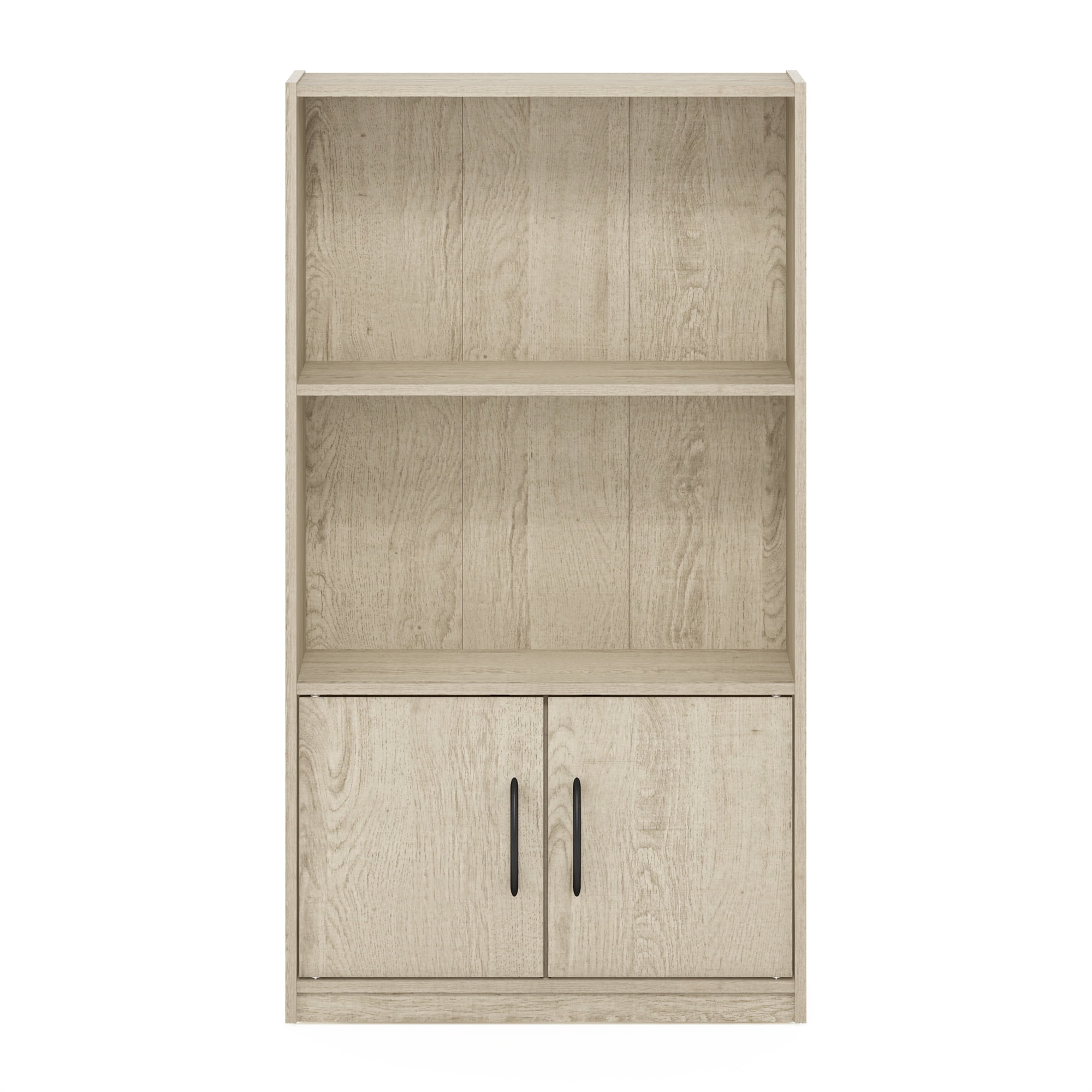 Furinno Gruen 3-Tier Bookcase with 2 Doors Storage Cabinet in Metropolitan Pine