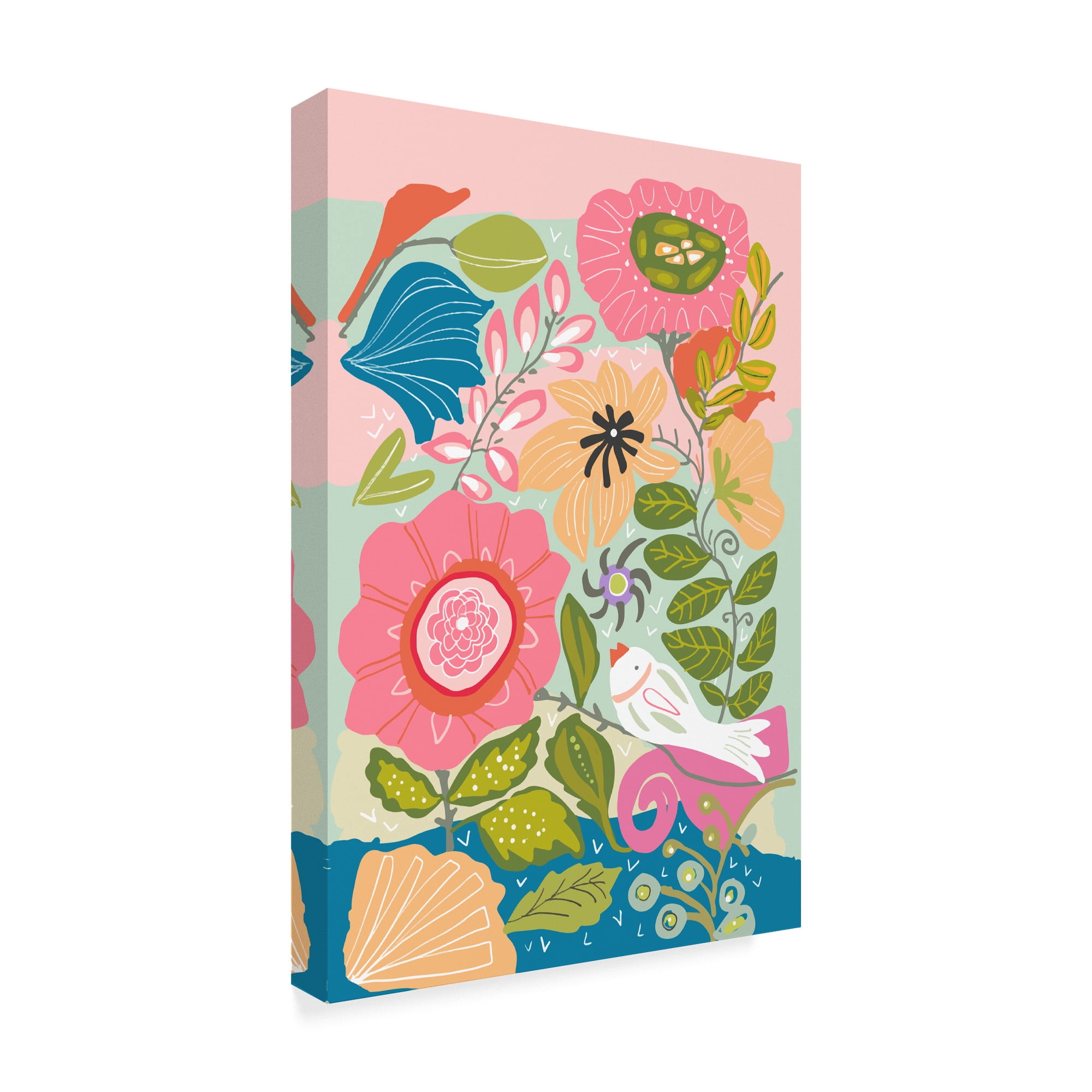 Trademark Fine Art 'Bird In Flower Patch' Canvas Art by Karen Fields