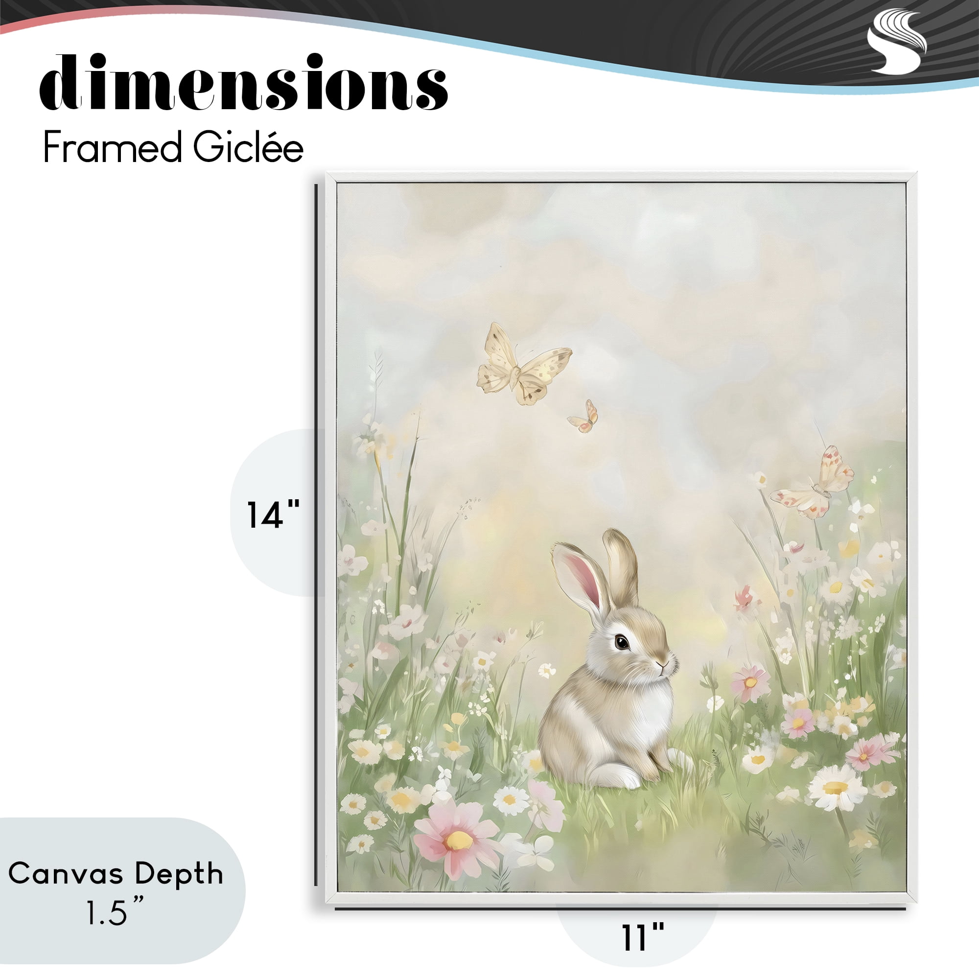 Stupell Industries Nursery Bunny in Meadow White Framed Giclee Art, design by Arlington Prints