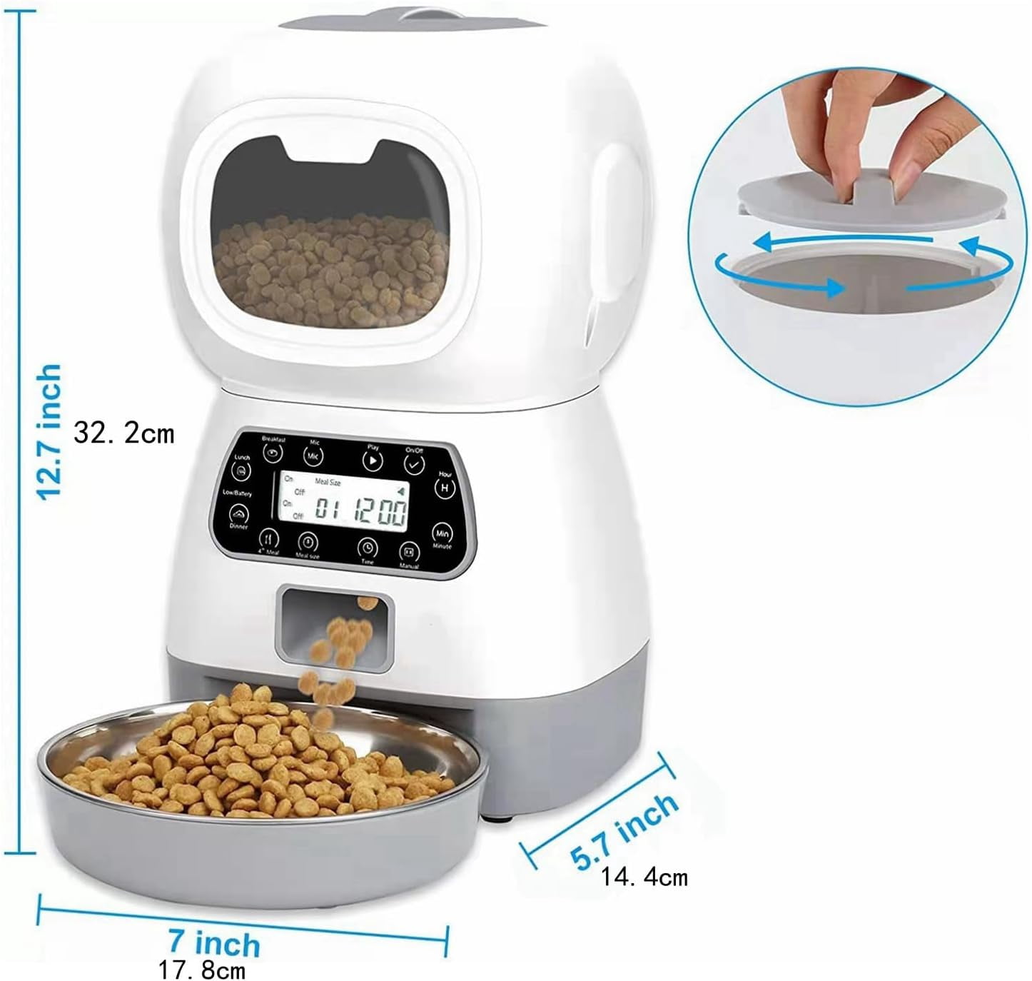 Automatic Cat Feeders, 3.5L Timed Dog Feeder 4 Meals Daily with Portion Control, Automatic Pet Feeders with Timer for Small Medium Dog & Cat, Auto Dry Cat Food Dispenser with Dual Power Supply