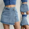 thumbnail image 2 of Womens Casual Shorts Retro Denim Skort Irregular Waist Design High Waisted Y2K Jean Shorts Full Coverage Back Women Workout Shorts Blue M, 2 of 5