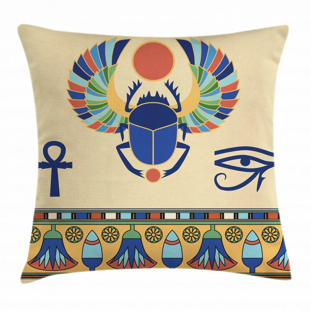 Egyptian Throw Pillow Cushion Cover, Ancient Antique Historical Culture
