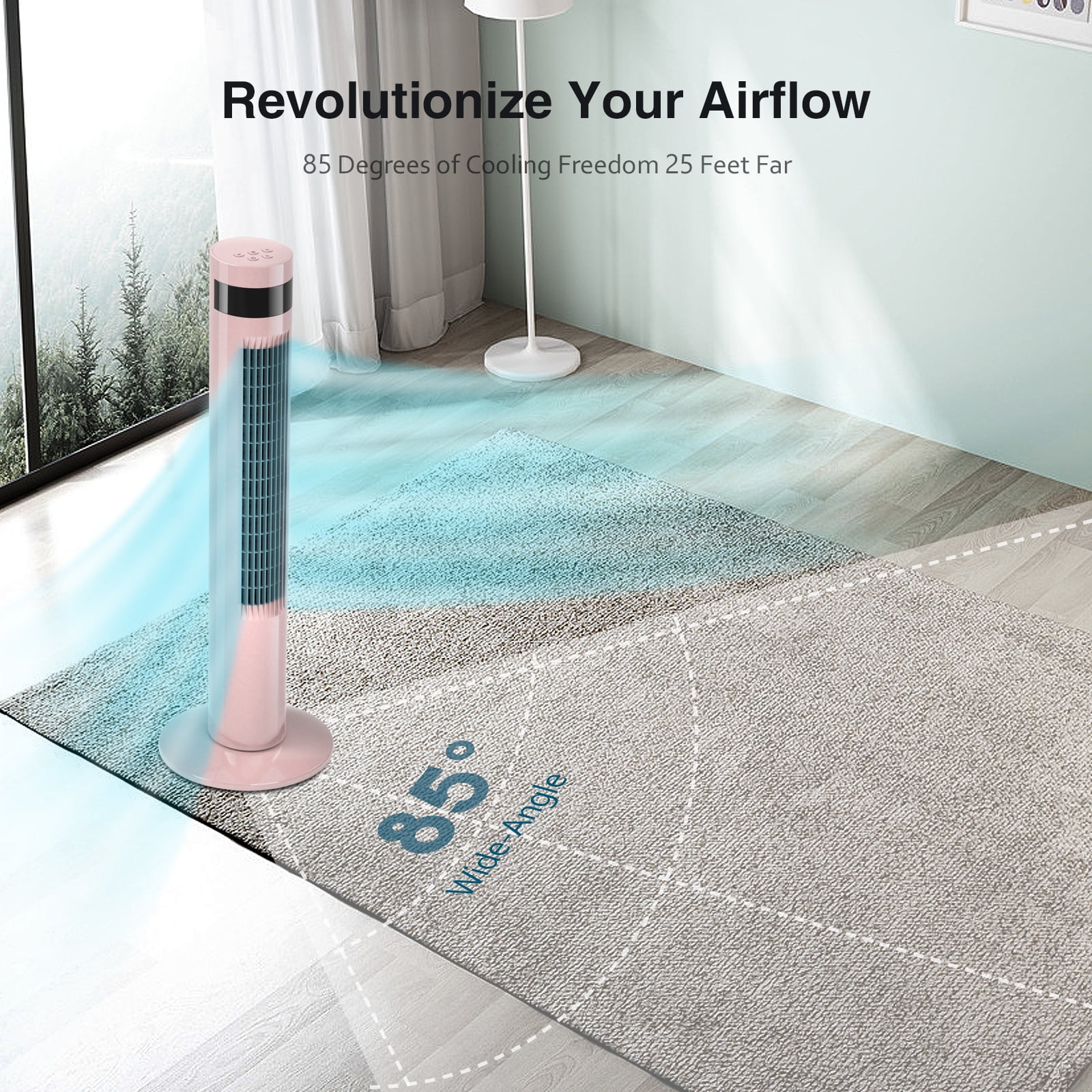 WAA Tower Fan, 11.81 Inch, 3-Speed, Oscillating, Timer, Remote Control, Free Standing